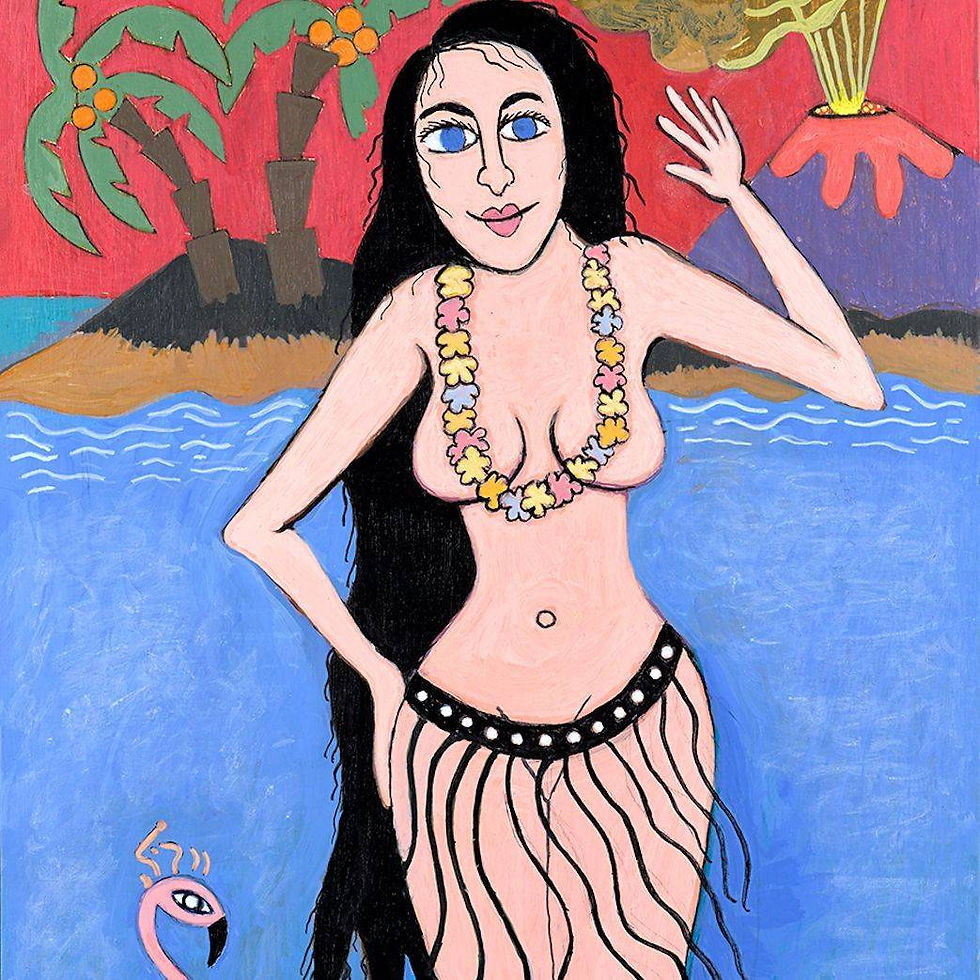 Island, Girl, Flamingo, Volcano, Palm Trees, Hawaii