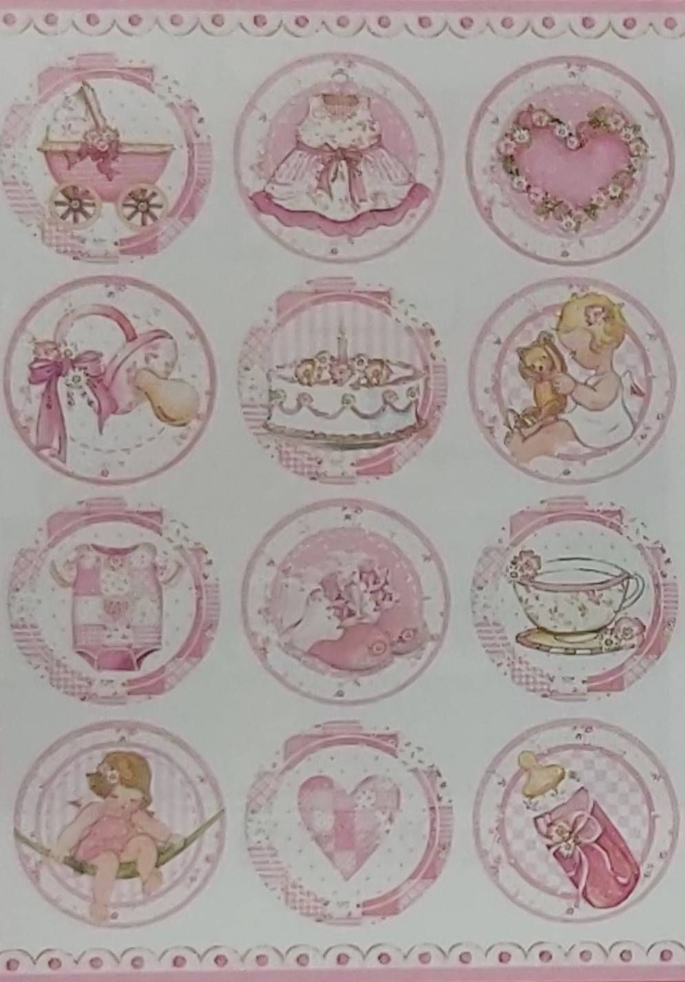 Assorted Pink Baby Products in Frames - Mulberry Paper 4289