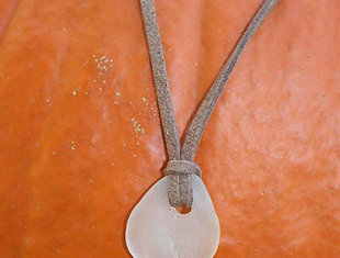 White Glass Bottle Top - 16" Brown Cord