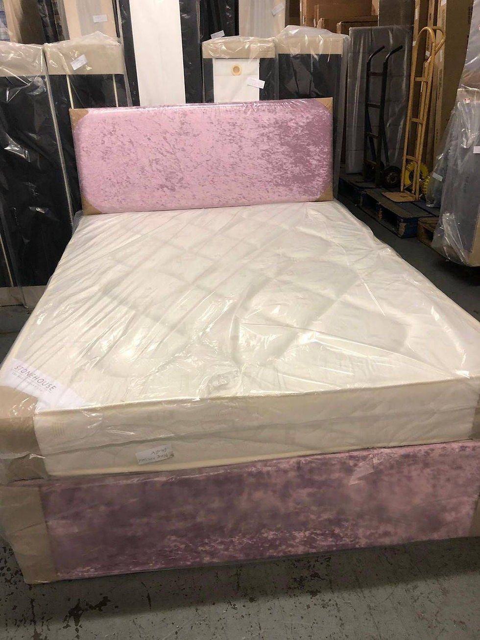 STAR BUY ***  DIVAN BASE WITH MATCHING HEADBOARD IN CRUSHED VELVET WITH 8 INCH P