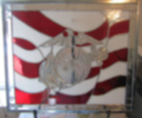 CUSTOM ORDER - US MARINES PATRIOTIC STAINED GLASS PANEL