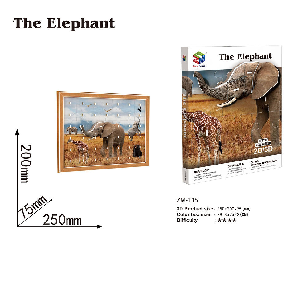 Miniatura: Magiczna układanka Słoń 2D/3D Puzzle 46 elementów DIY Model ZM-115