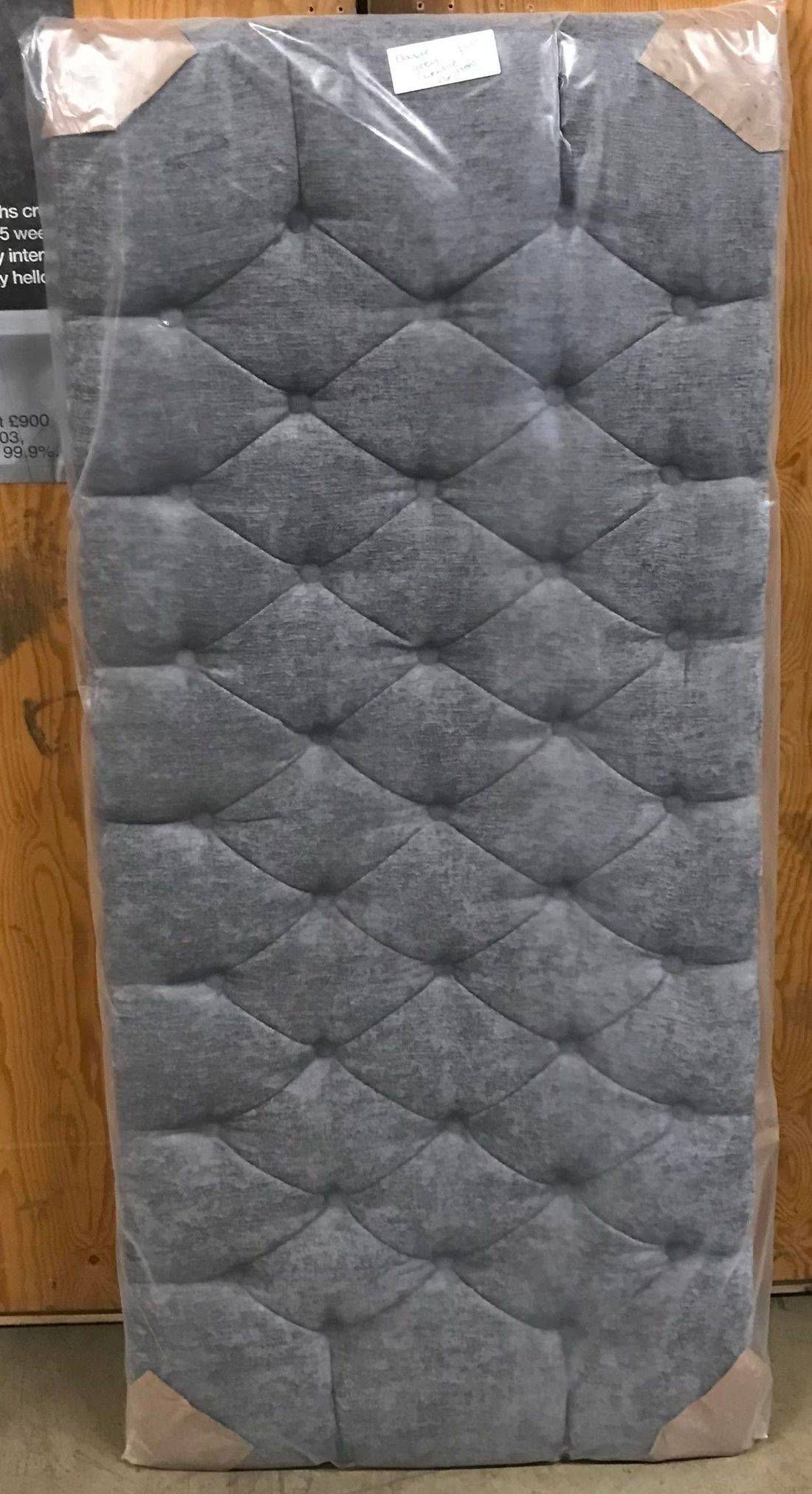 DOUBLE GREY CHENILLE HEADBOARD WITH BUTTONS