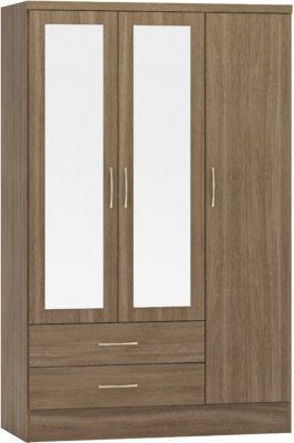 NEVADA 3 DOOR 2 DRAWER MIRRORED WARDROBE IN RUSTIC OAK EFFECT