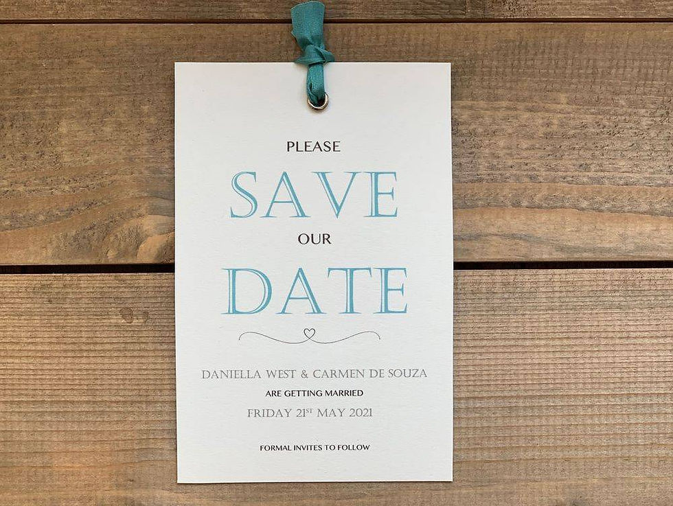 Classic - Ivory Save the Date with Teal silk ribbon