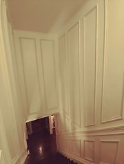 custom, stairs, staircase, renovation, upgrade, shadowbox, molding, modern, paneling
