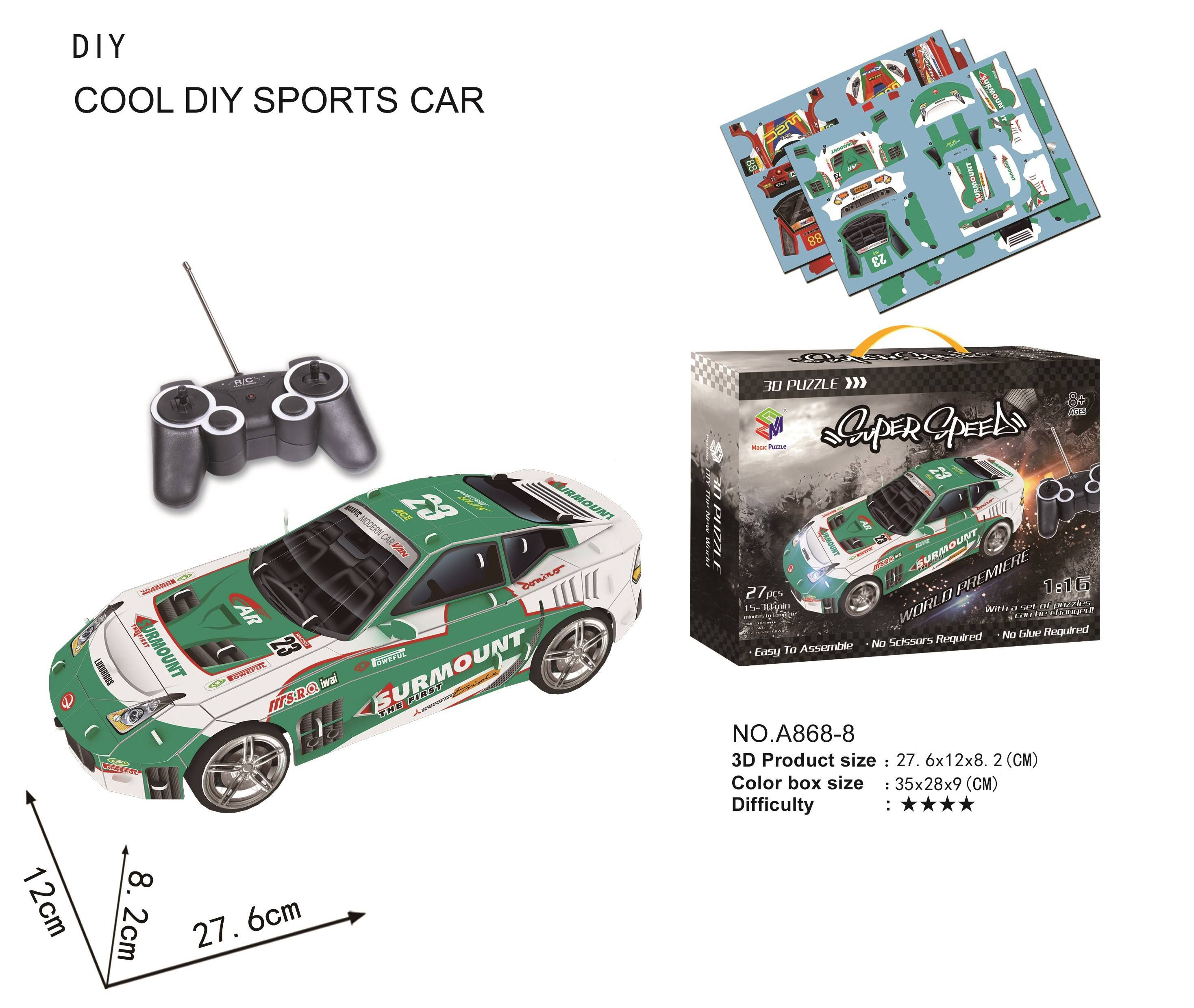 Mobil Model RC SUPER SPEED Magic Puzzle Skala 1:16 Seri 27 Buah Kit DIY Hijau