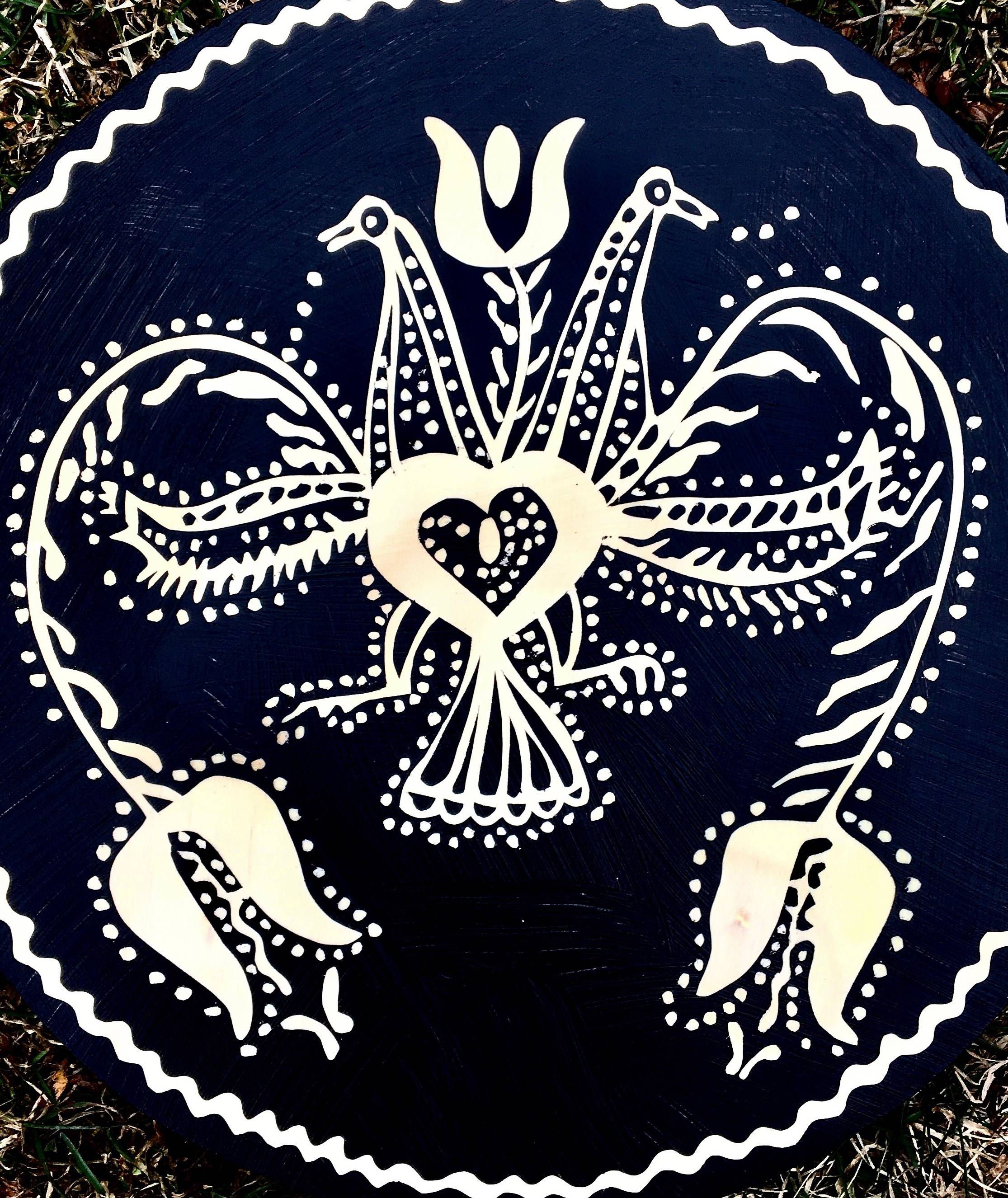 Double headed Distelfink after Sgraffito Redware, 12" diameter