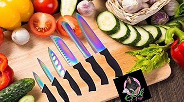 Chef P.Paige Rainbow knife set with chopping board