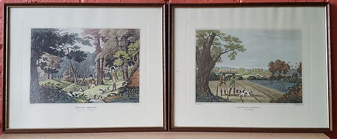 Pair Hand Coloured Shooting Prints