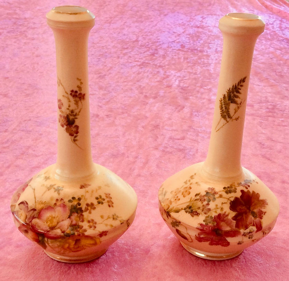 Thumbnail: Royal Worcester Hand Painted Stem Vase c1891 One of a Pair