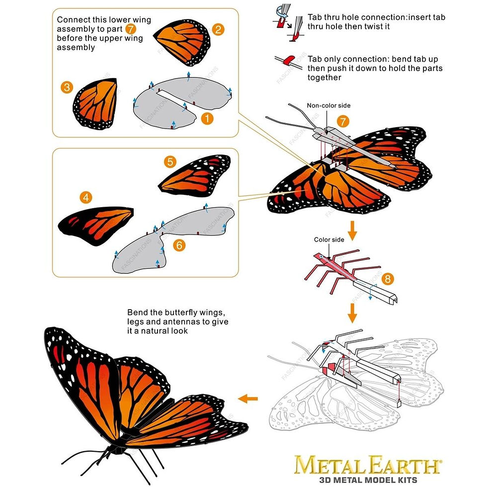 Miniaturbild: Metal Earth Monarchfalter, farbiger Edelstahl, 3D-Metall-DIY-Modellbausatz
