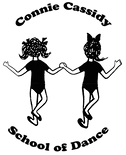 Connie Cassidy School of Dance Logo - Two little girls holding hands in leotards.