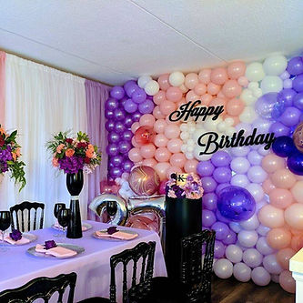 balloon wall backdrop, balloon garland, pink and purple balloon