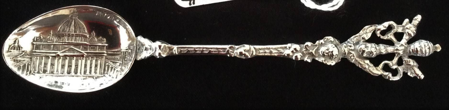 Unusual Antique 800 Silver Teaspoon Tea Spoon St Peter's Basilica Vatican