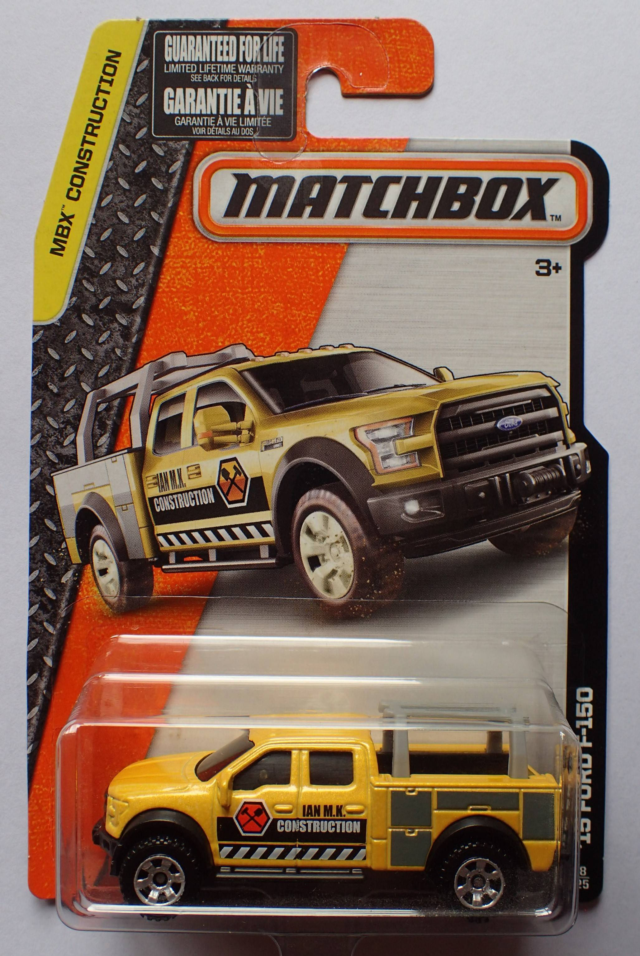 2015 FORD F-150 Pickup Contractor IAN M.K. Construction Metaliczny żółty Matchbox