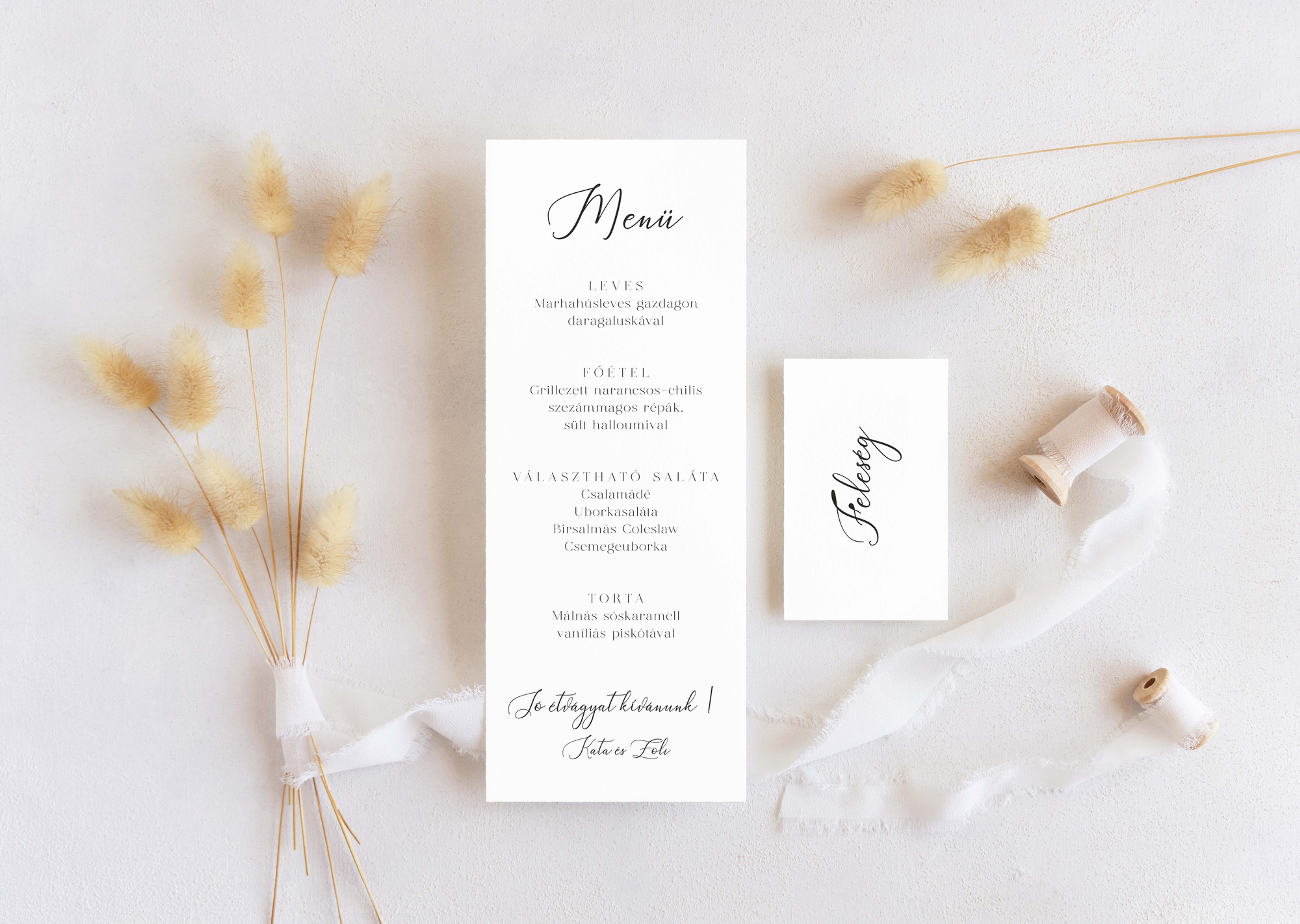 Minimal esküvői menükártya