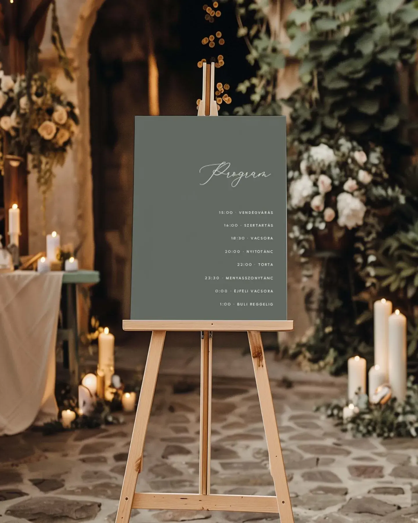 Olive esküvői program tábla