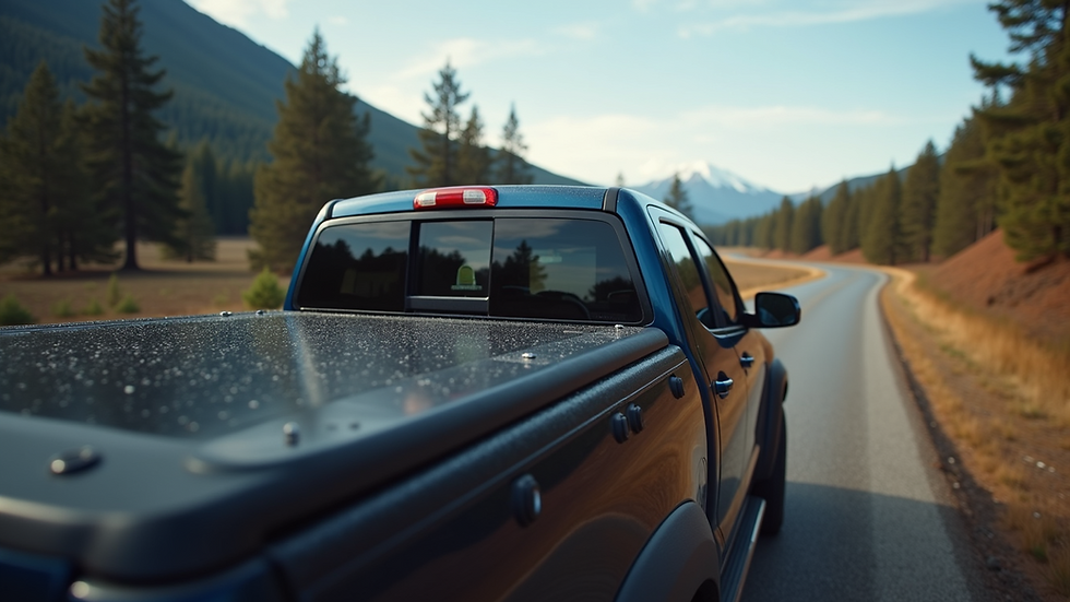 Eye-level view of a truck cap installed on a pickup truck