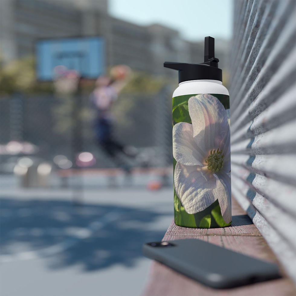 Thumbnail: White Clematis Botanical Stainless Steel Water Bottle