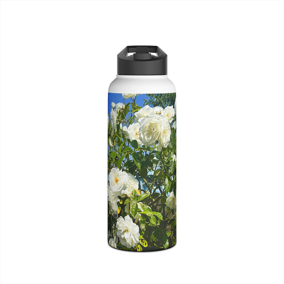 Thumbnail: White Roses Botanical Stainless Steel Water Bottle
