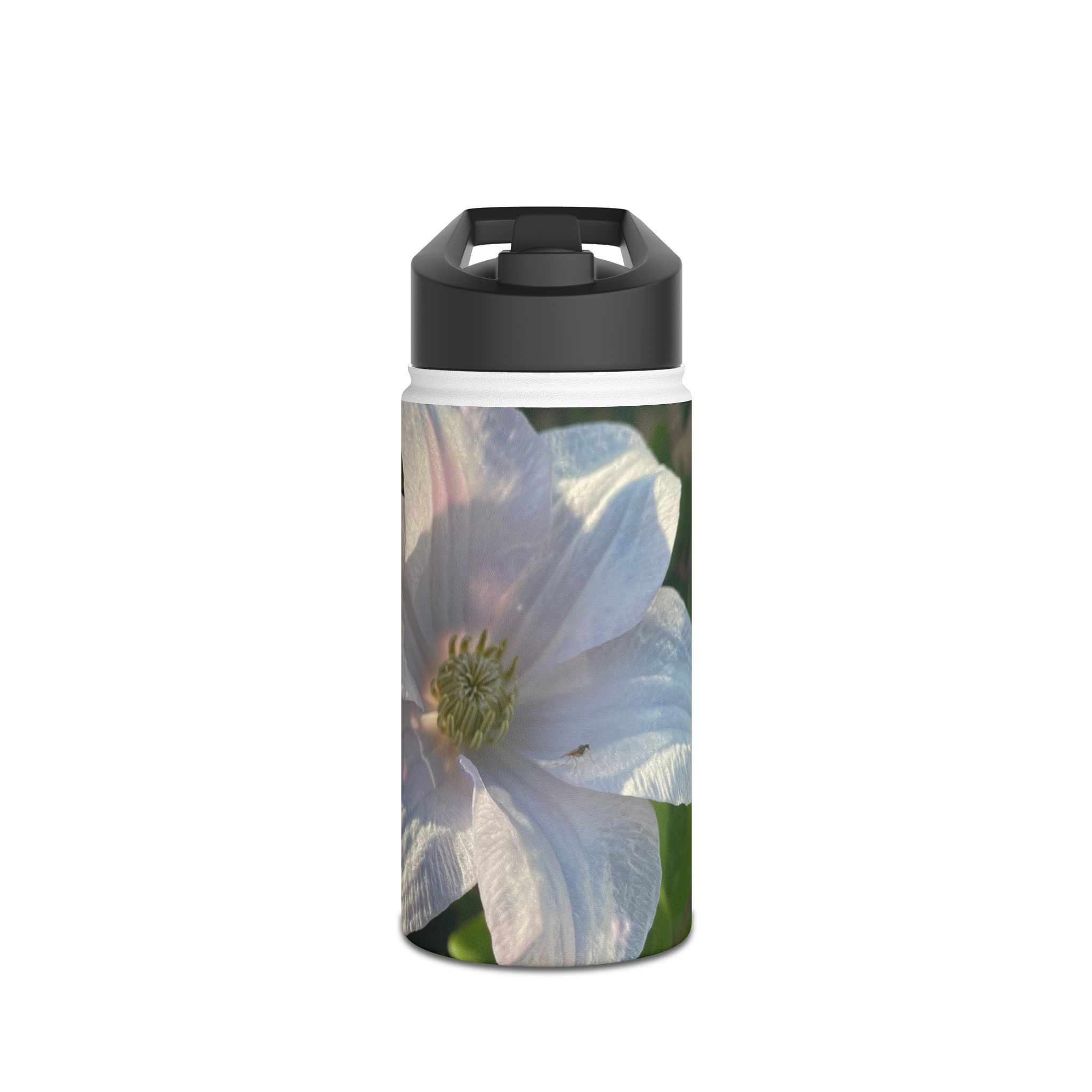 White Clematis Botanical Stainless Steel Water Bottle