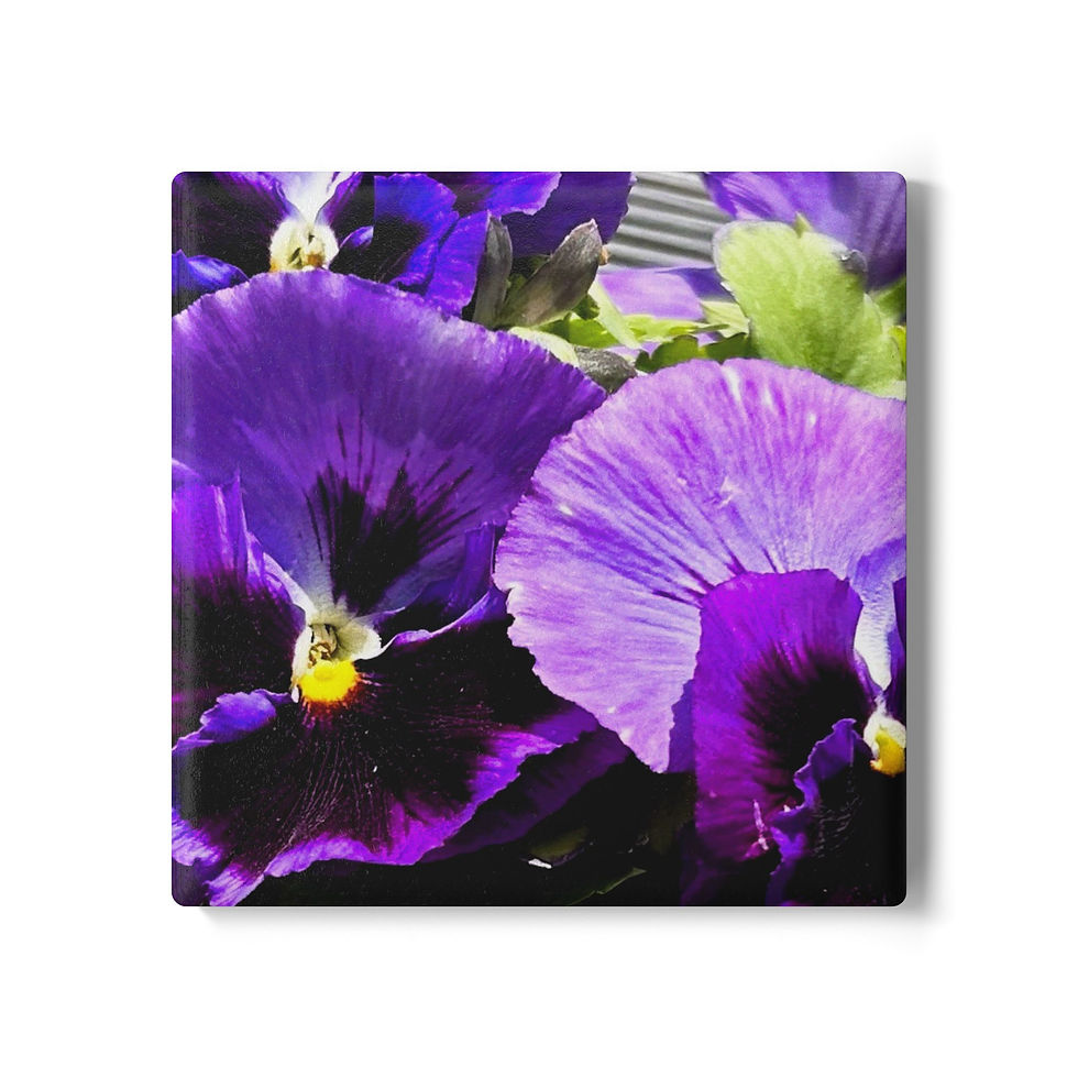 Thumbnail: Purple Pansy Ceramic Coaster — Floral Drink Coaster