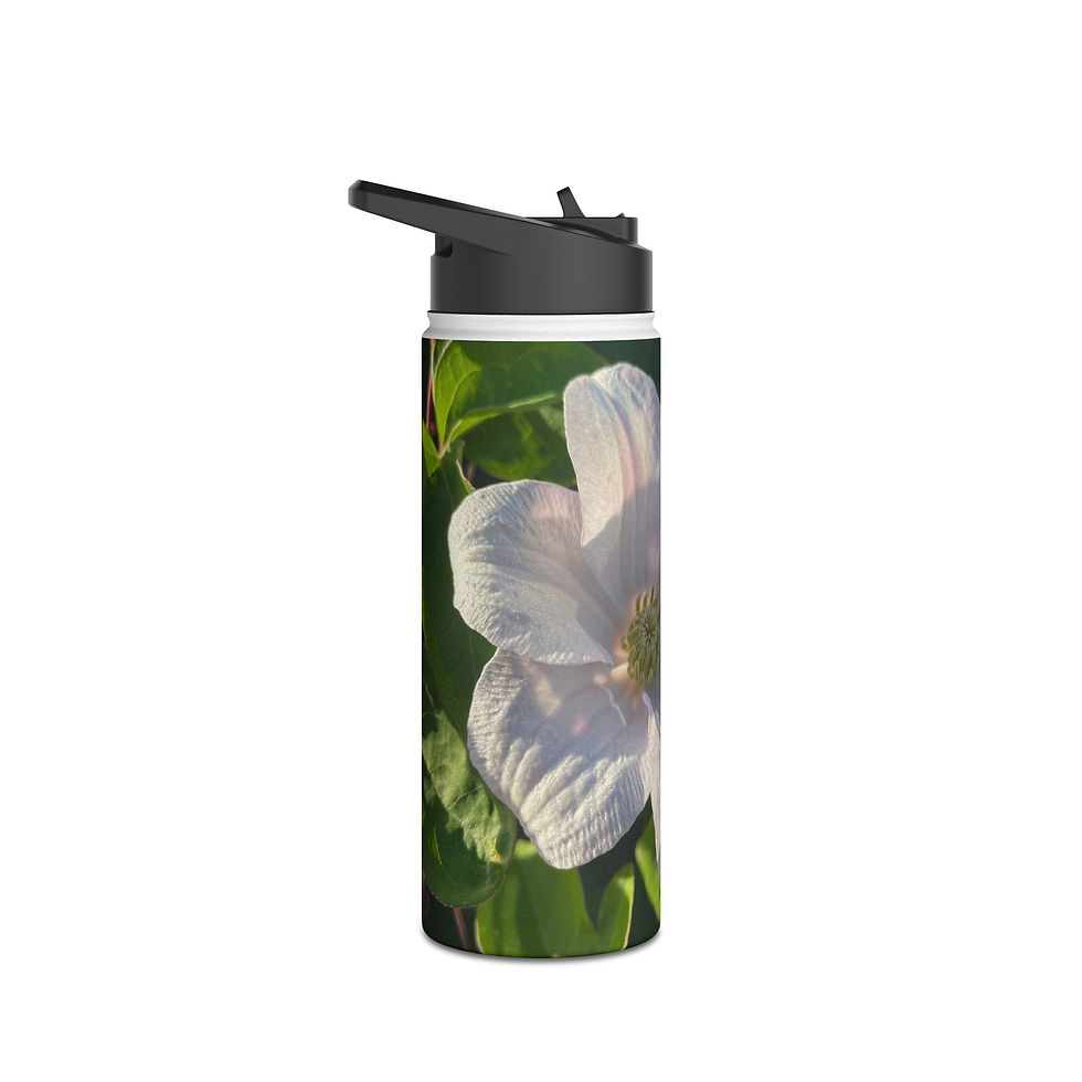 Thumbnail: White Clematis Botanical Stainless Steel Water Bottle