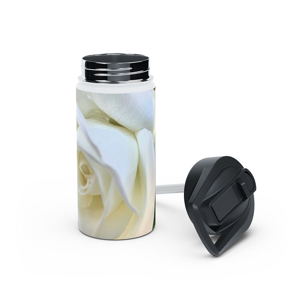 Thumbnail: White Rose Stainless Steel Water Bottle — Elegant Botanical Drink Bottle