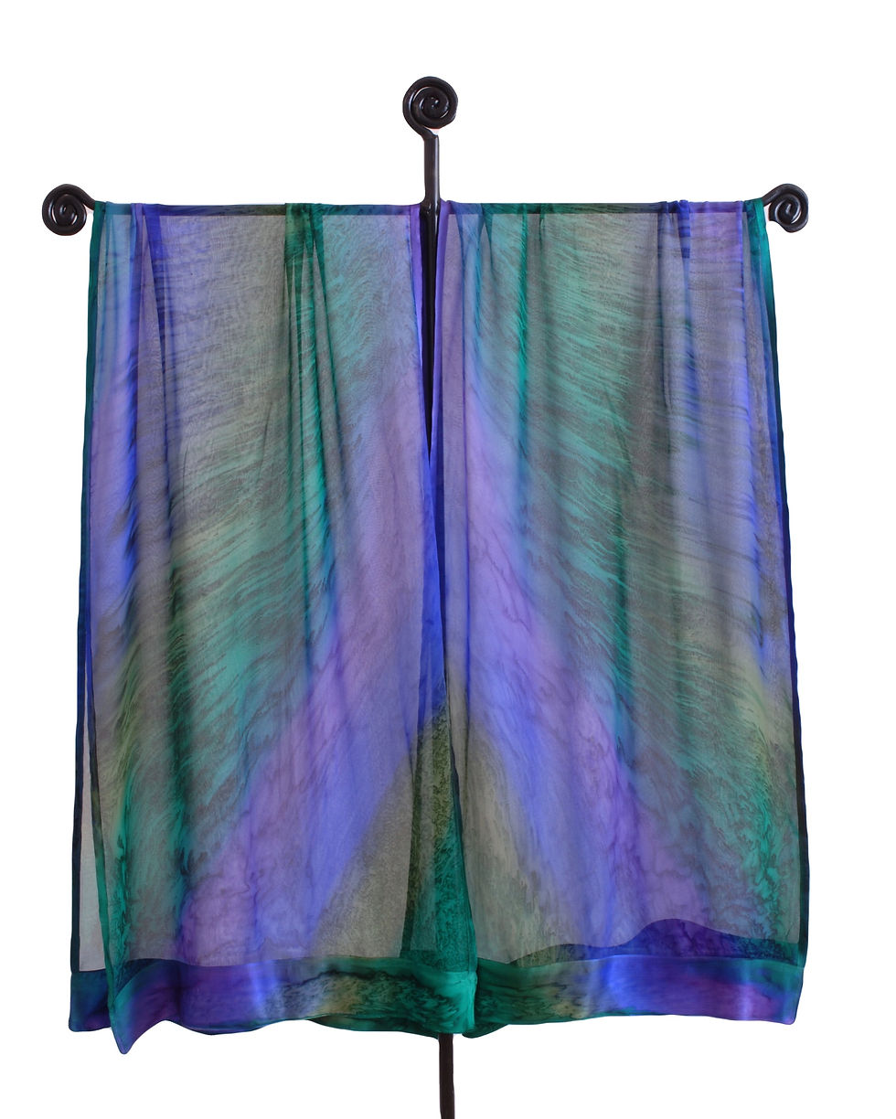 Thumbnail: Lightweight sheer silk chiffon is trimmed in satin and drapes beautifully, providing added warmth.