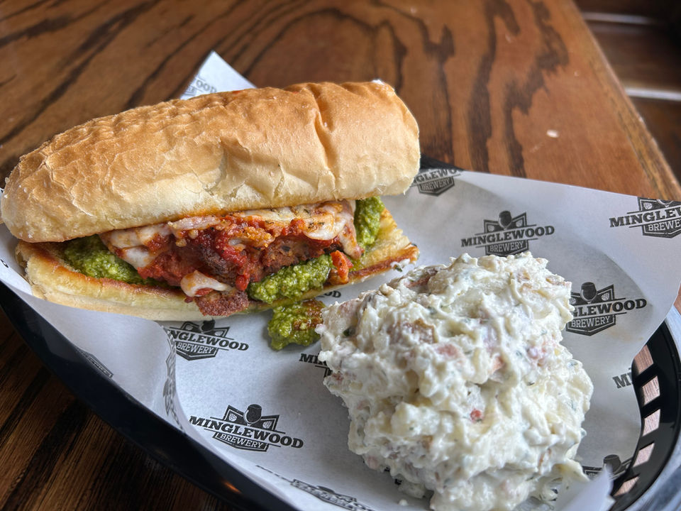 chicken sandwich and potato salad