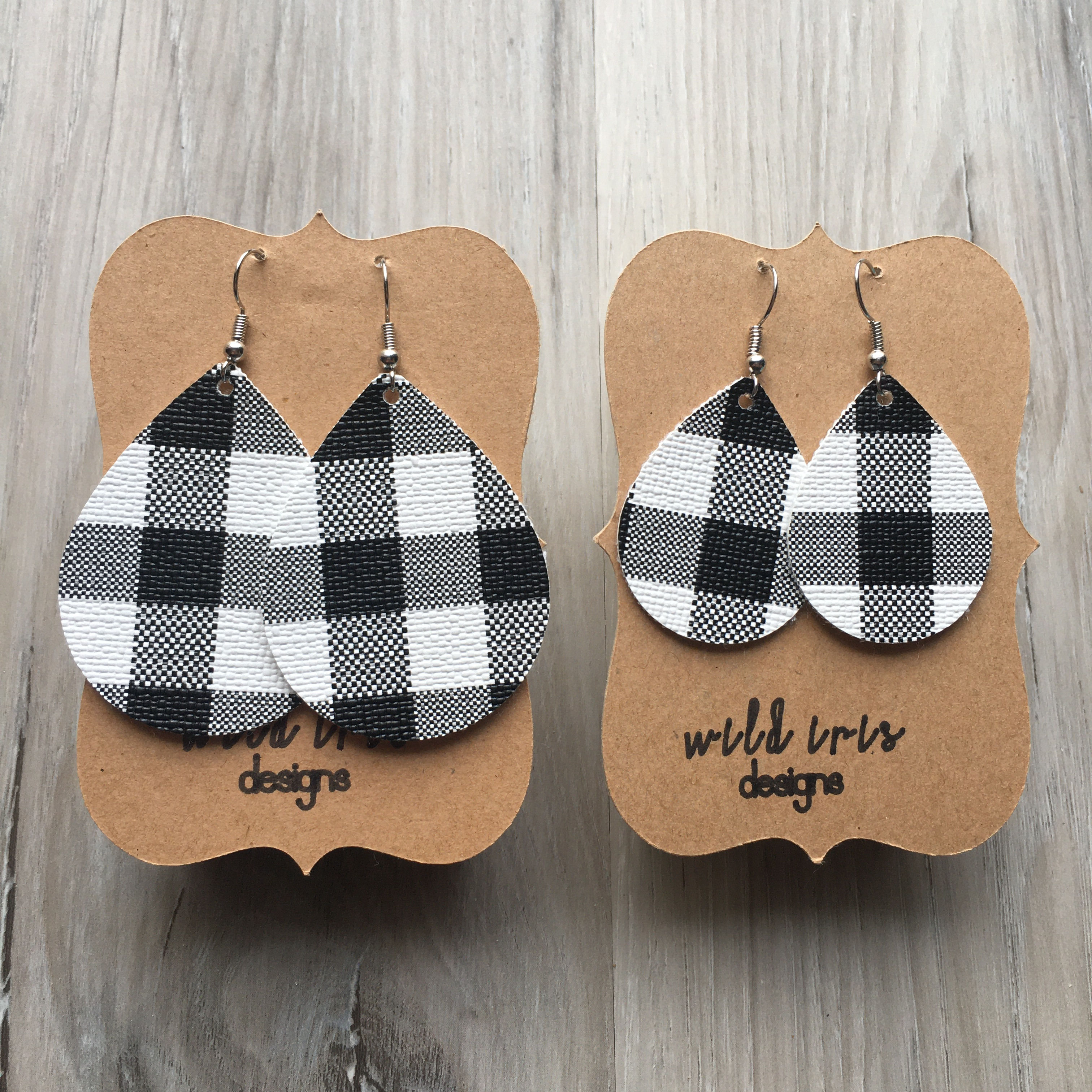 Black & White Plaid Classic Teardrops
