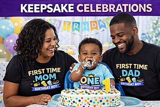 Photo of family in toddler birthday party tshirts matching