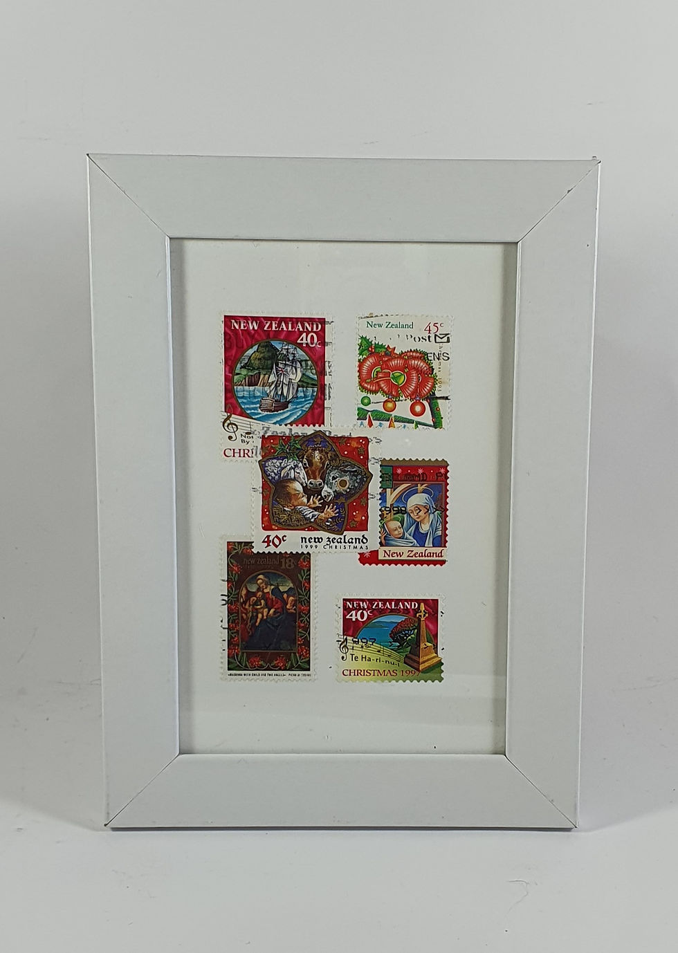 Christmas Stamp Frame - White with Reds