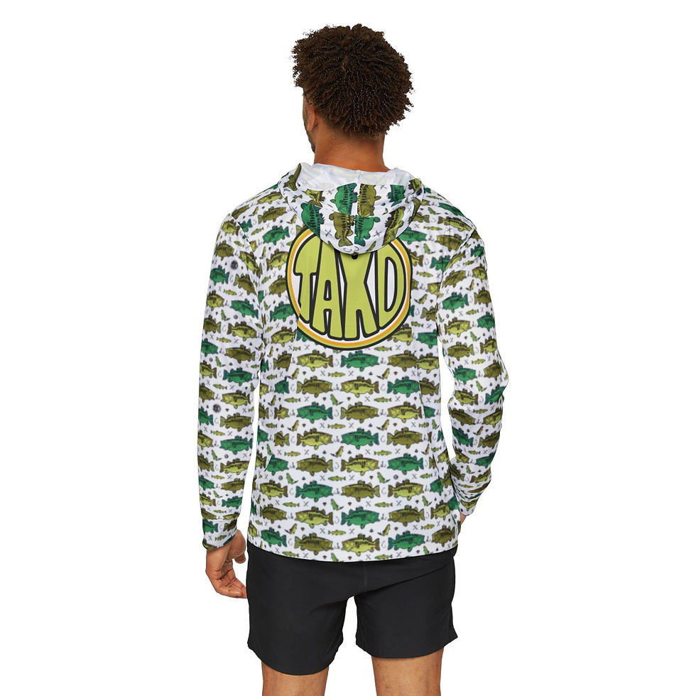Thumbnail: Man wearing Green Bass/Trout Pattern on White Polyester Hoodie