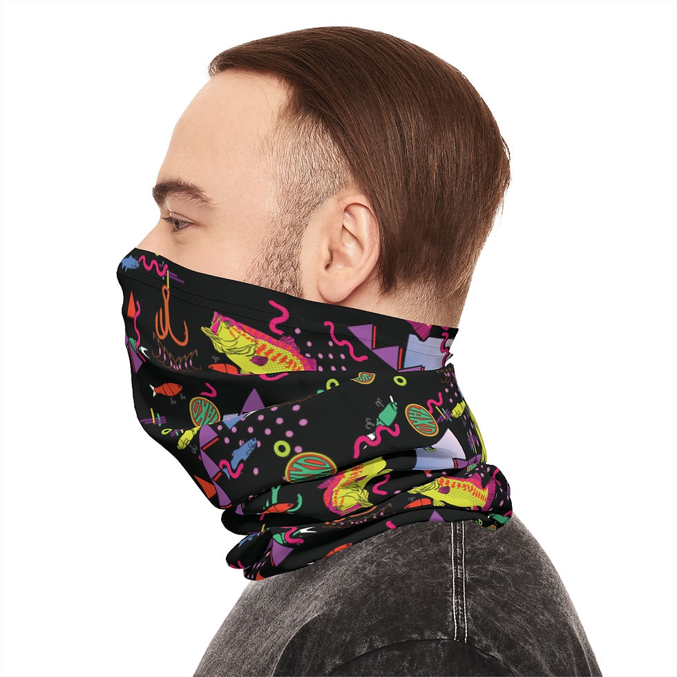 Thumbnail: 90s Bass Pattern 2-Black Lightweight Neck Gaiter