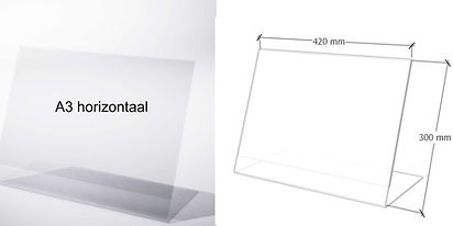 L- vormige horizontale A3 kaartstaander om één A3 rechtop in te plaatsen