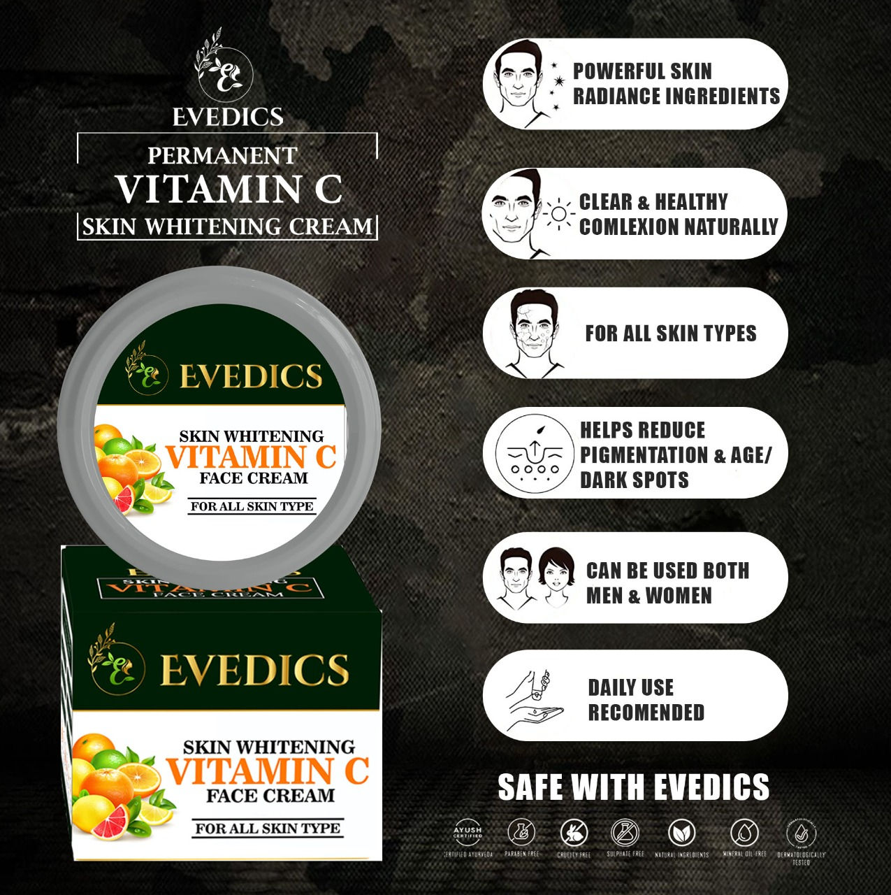 Evedics Skin Brightening Face Cream | 50GM |Repairs Dark Spots | Evens Skin Tone