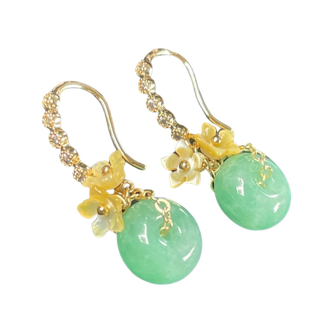 Type A Donut Jadeite Earrings with 14K Gold Plated 925 Silver Ear Hooks | Jade Singapore