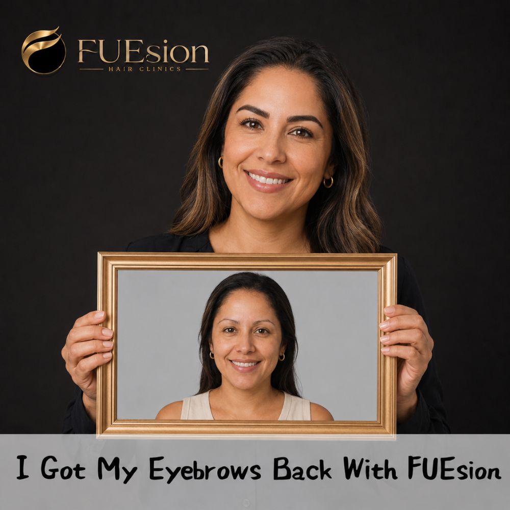 Eyebrow transplant patient result — full brow restoration, FUEsion Hair Clinics