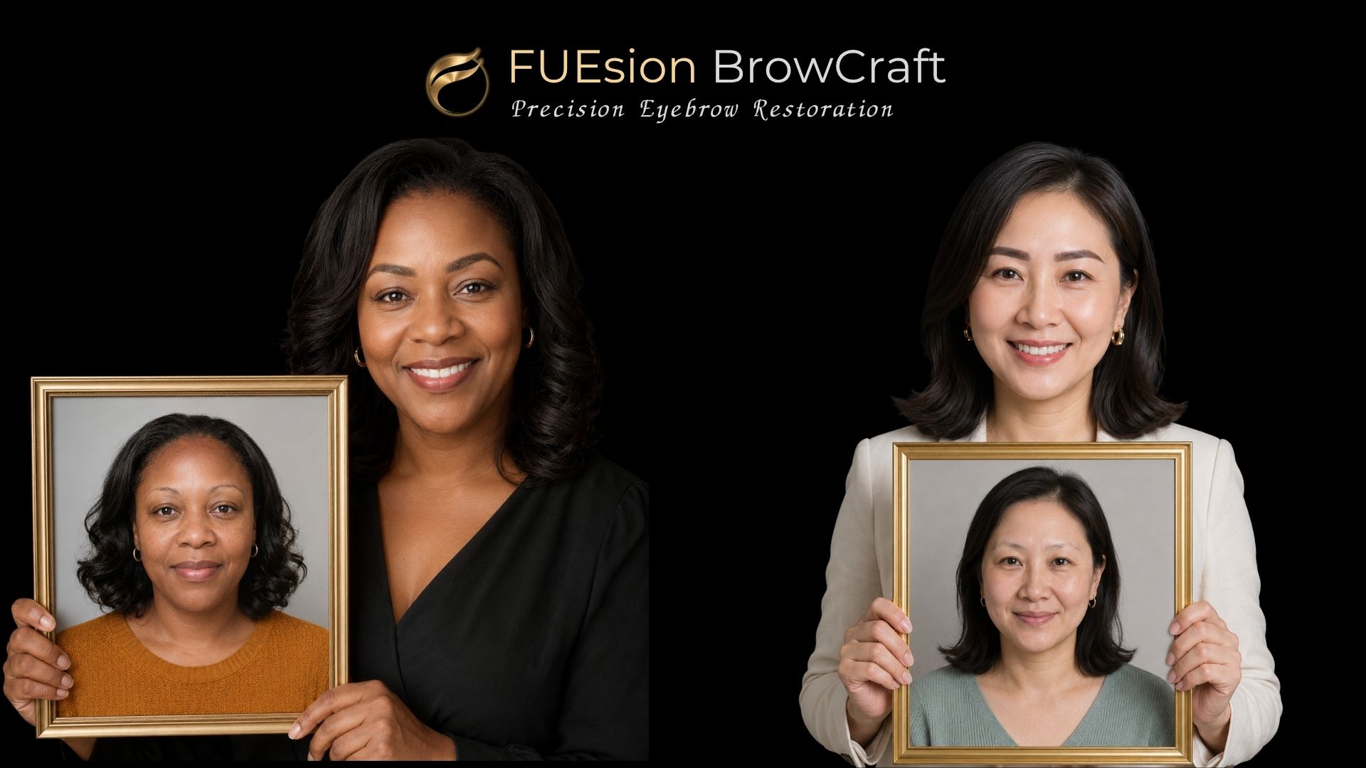 Eyebrow transplant before and after — FUEsion BrowCraft crown brow restoration
