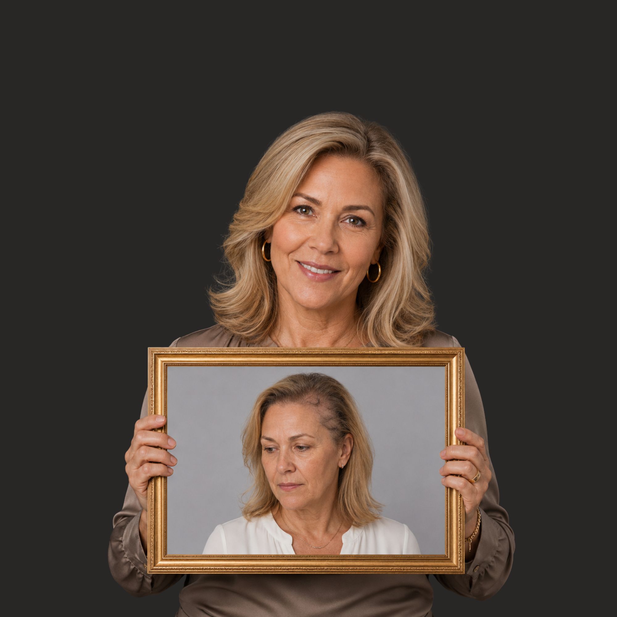 Before and after — diffuse thinning treatment for menopausal hair loss