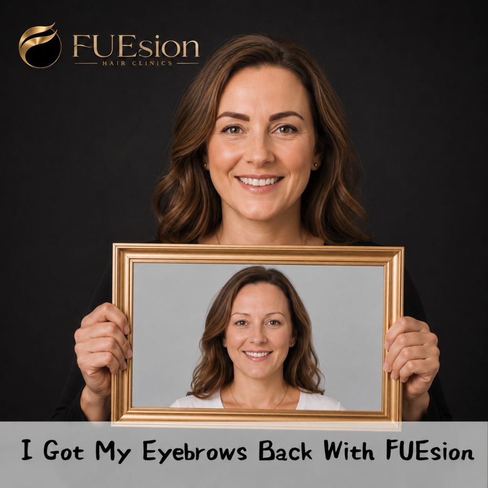 Eyebrow transplant patient result — natural brow design, FUEsion Hair Clinics