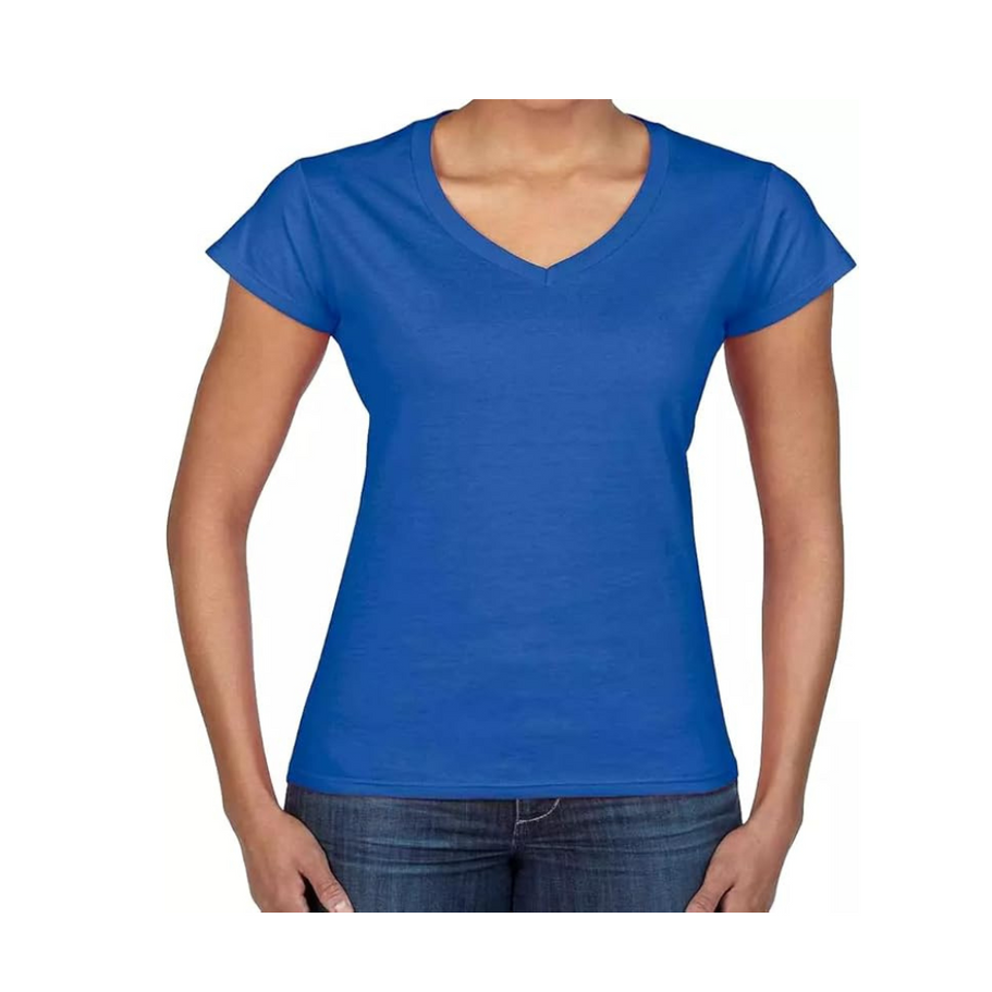 Detail shot of the LE11® ladies softstyle ringspun cotton V-neck t-shirt fabric, showing the soft, breathable cotton and