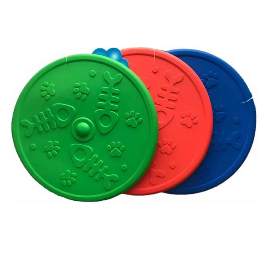 LE11® 3-piece silicone rubber frisbee set, featuring durable flying discs designed for dogs, perfect for fetch games and