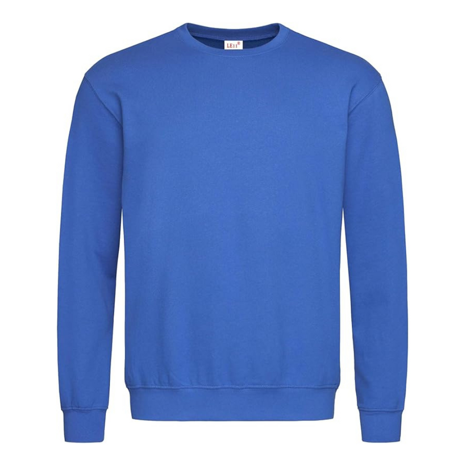 Close-up of the LE11® unisex 280G crew neck sweatshirt, highlighting the thick, cozy fabric and ribbed cuffs and hem for a