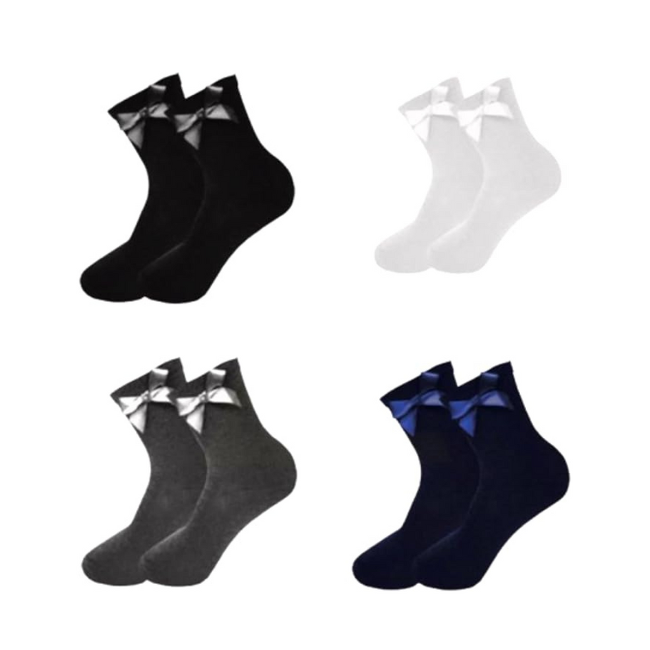 LE11® girls' lycra ankle socks, featuring a cute bow detail on the ankle, designed for school wear with a soft and comfortab