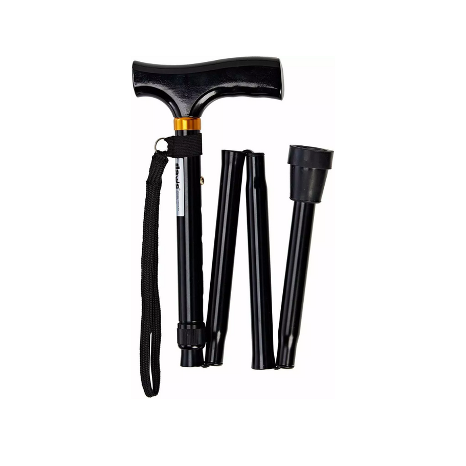 A side view of the walking stick in use, highlighting the adjustable height feature and the comfortable grip on the handle, s