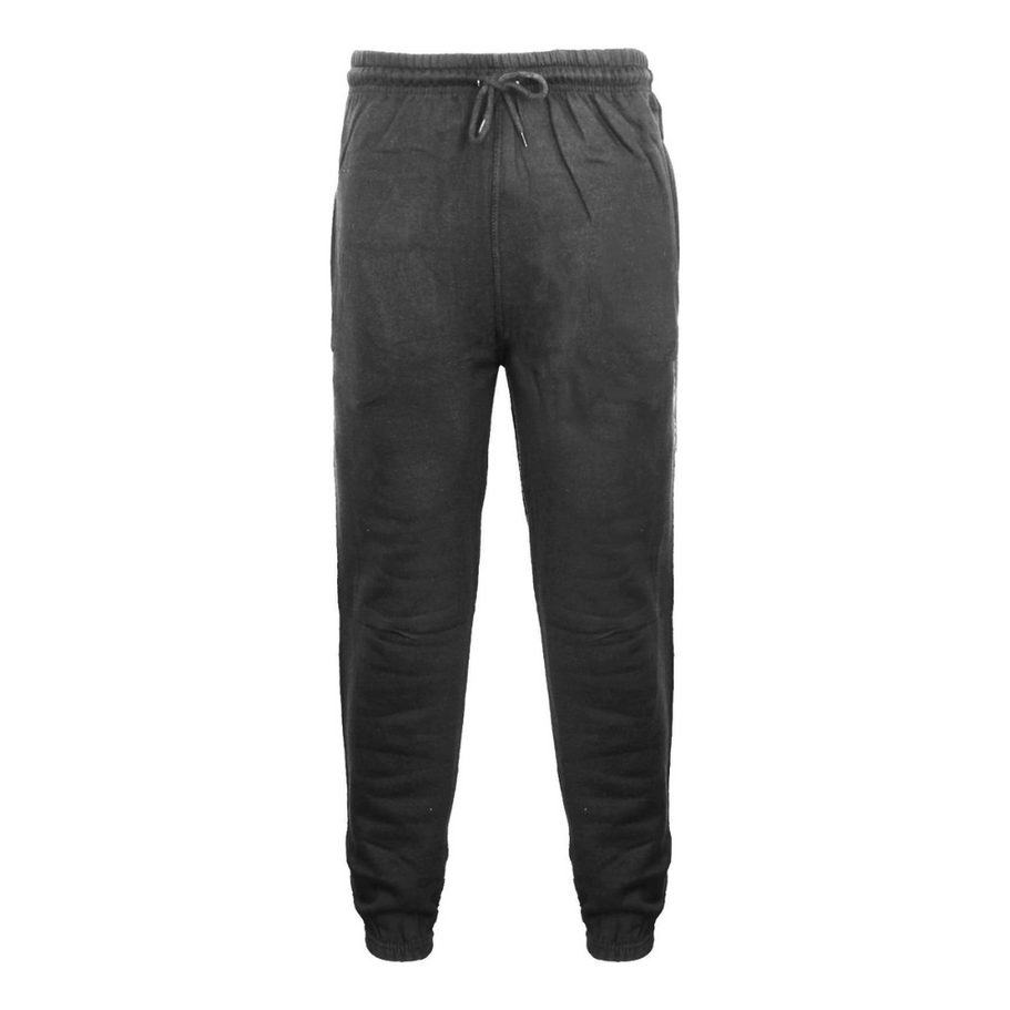 LE11® UK men's fleece jogging bottoms displayed flat, featuring a simple, casual design with functional pockets and a cozy