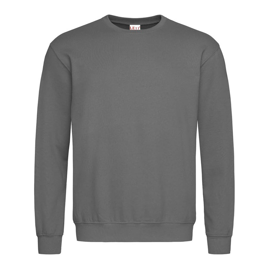 "LE11® unisex 280G crew neck sweatshirt worn by a model, showcasing its relaxed fit and soft texture, perfect for layering in
